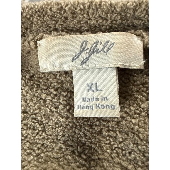 J. Jill Womens XL Khaki Zip-Up Cardigan Lightweight Fleece Pocket V-Neck Plush - Picture 3 of 6